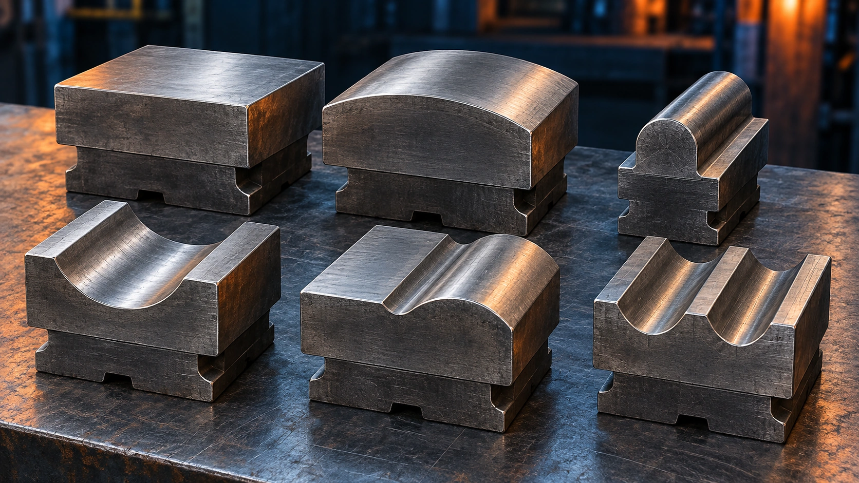 Illustration of different steel power hammer die profiles